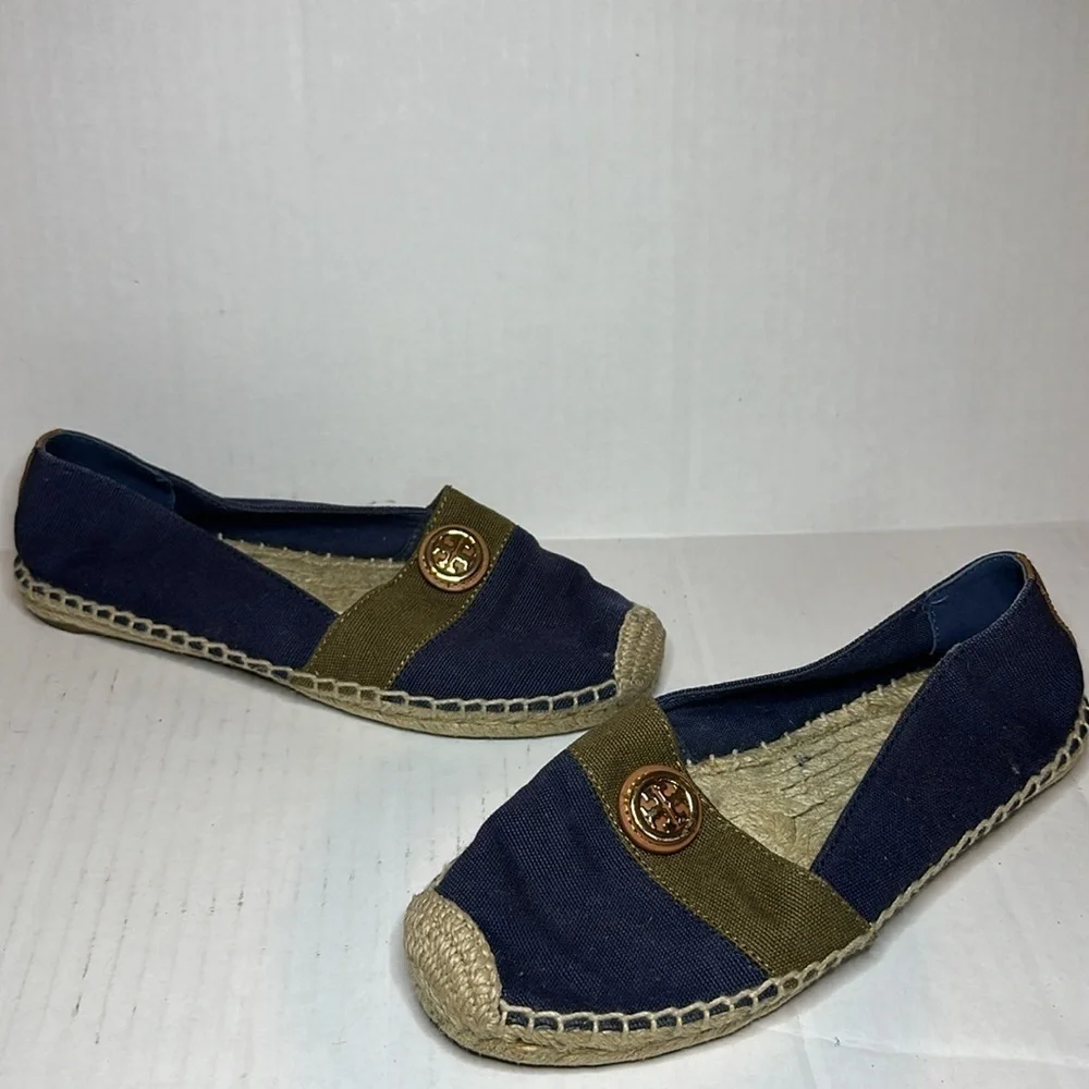 Tory Burch Size 7 Vacation Blue Green Slip-On Espadrille Quiet Luxury Flats
